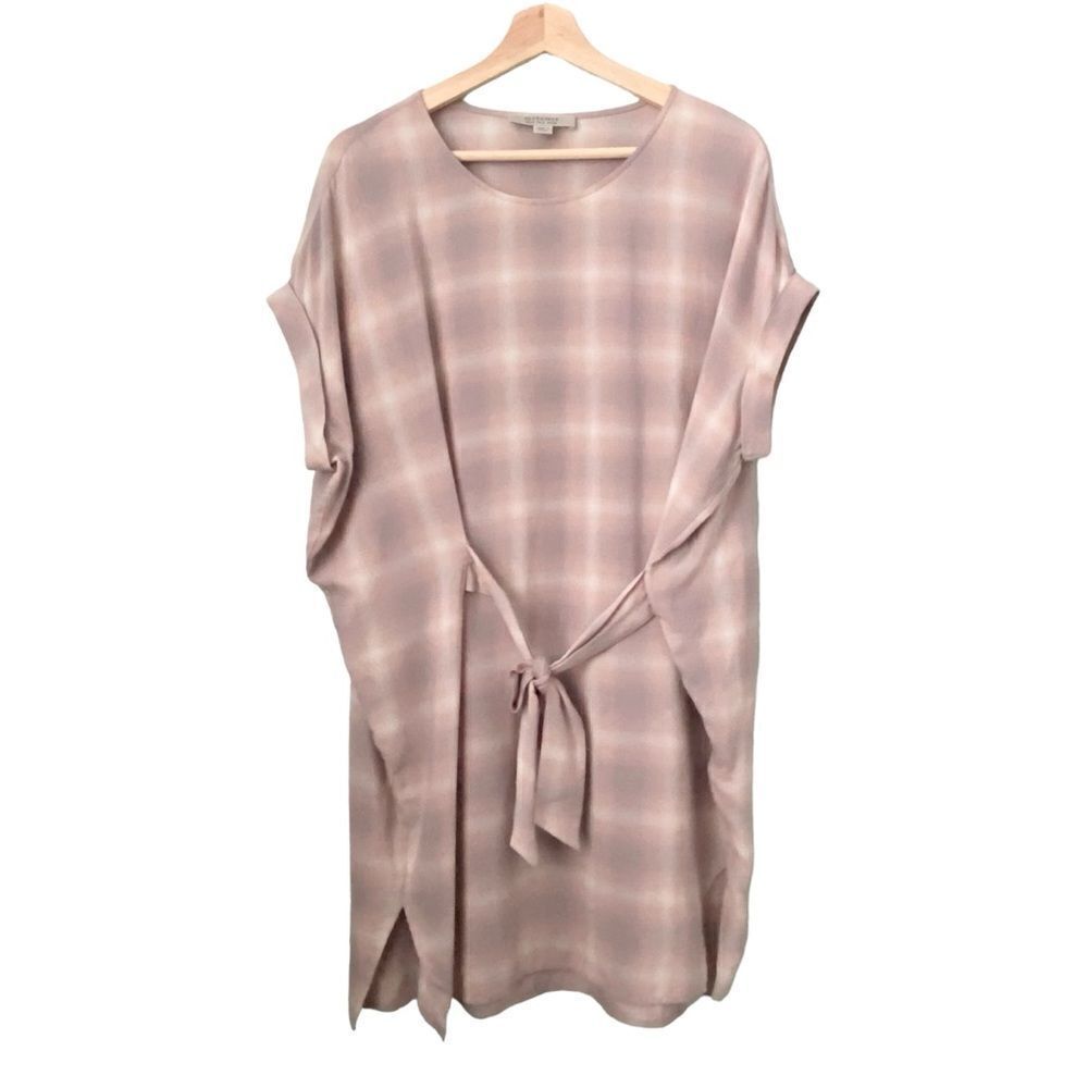 All Saints Sonny Check Short Sleeve Front Tie Shift Light Pink Dress Size US 2 - Picture 5 of 12